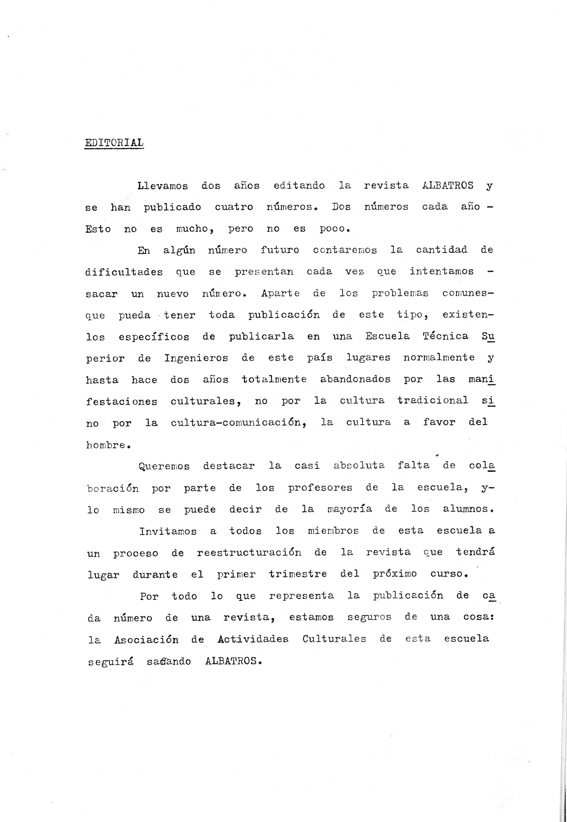 Página de Editorial Revista Albatros
